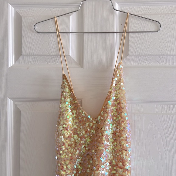 LULU’s Force of Fashion Peach Iridescent Backless Sequin Mini Dress - Picture 6 of 11